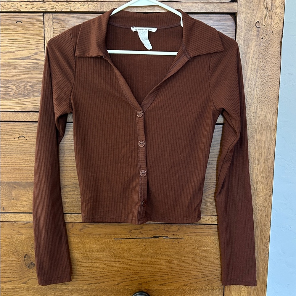 Caution To The Wind Chocolate Button-Down Top